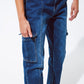 Cargo Style Jeans with Seam Down the Front in Medium Wash