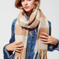 Checkerboard scarf in brown and white with tassles