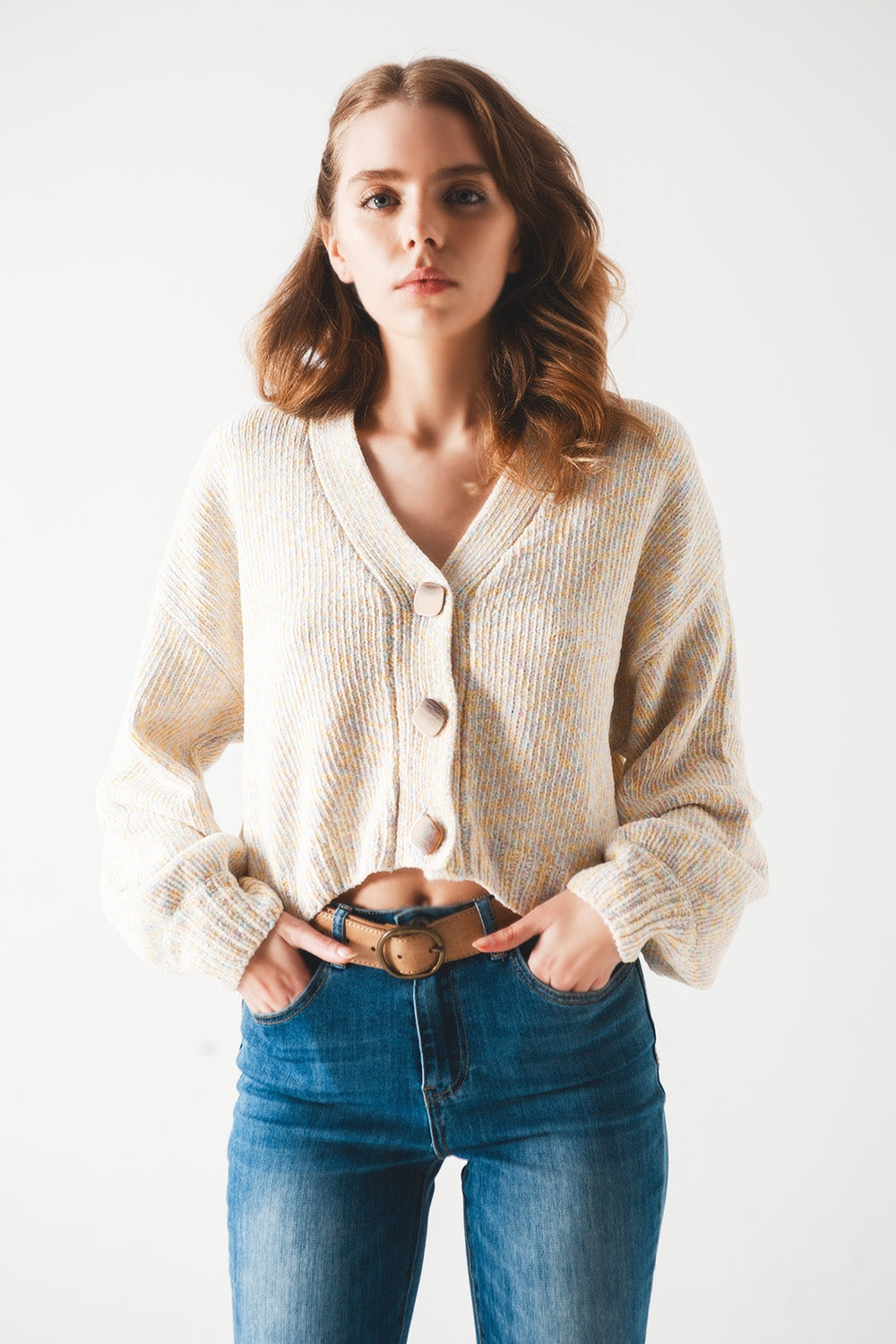 Chenille knit cardi in beige Szua Store