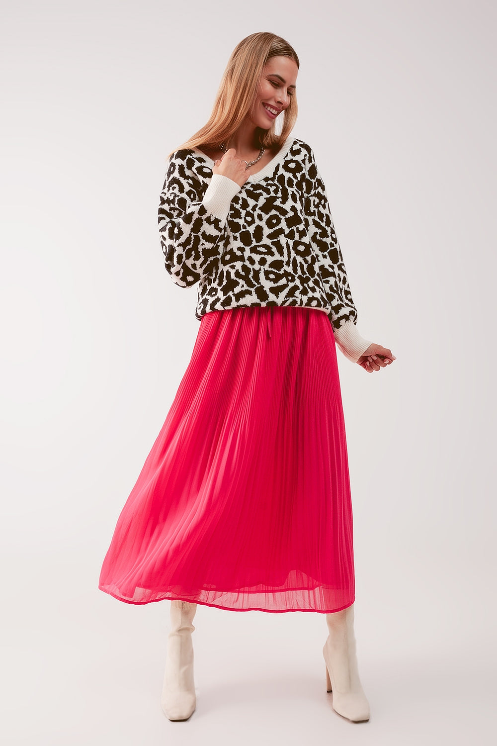 Chiffon pleated midi skirt in fuchsia Szua Store