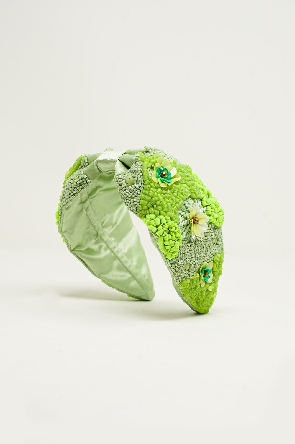 Chunky headband with embellished green flowers - Szua Store