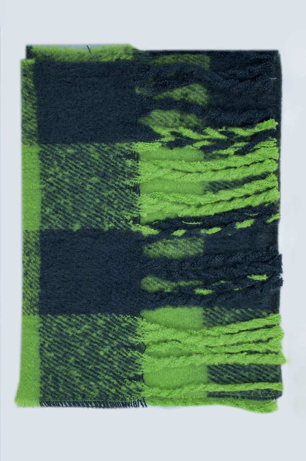 Bufanda gruesa a cuadros verde claro y oscuro