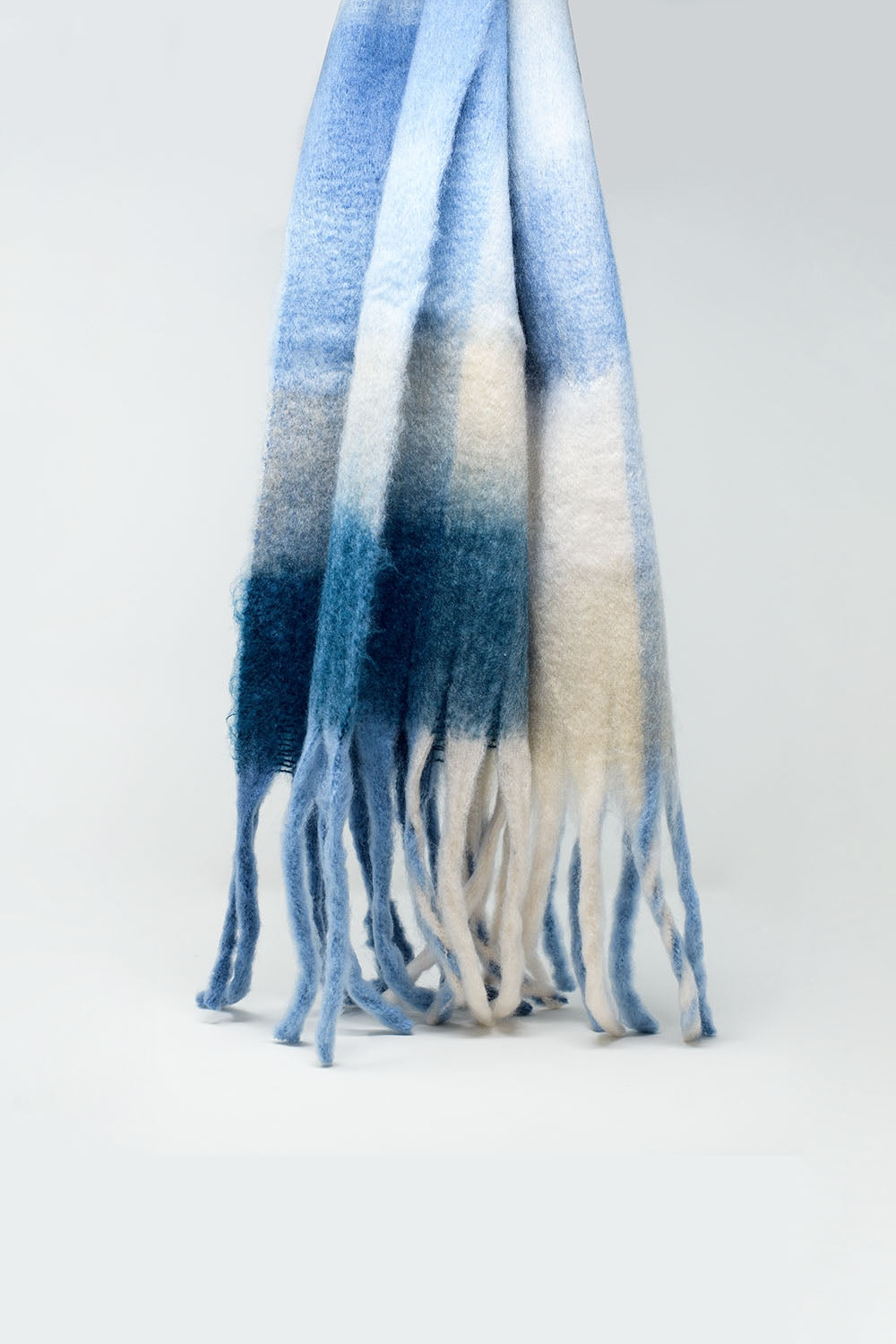 Chunky Stripy Scarf In Blue and Gray