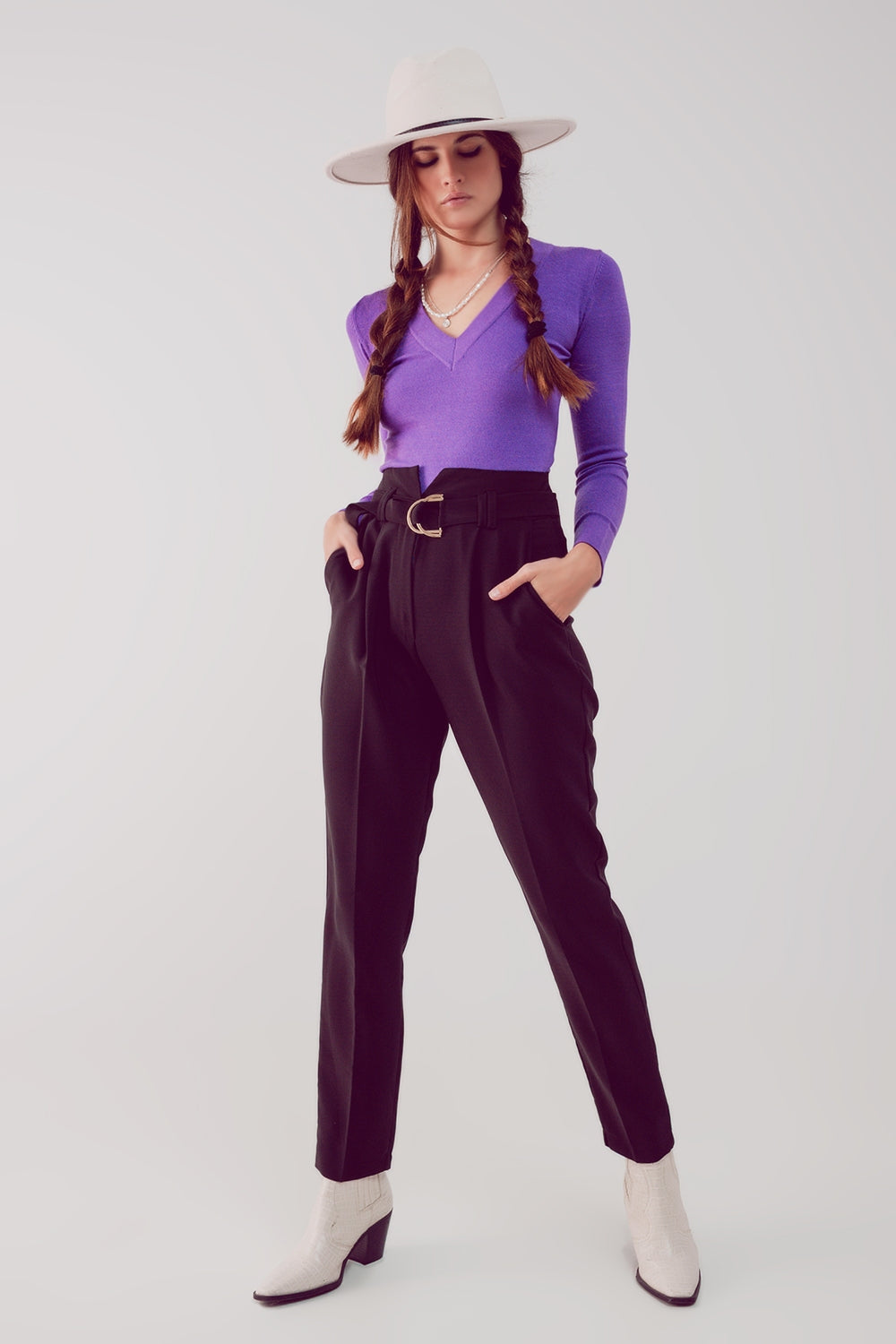 cigarette pants with paper-bag waist in black Szua Store