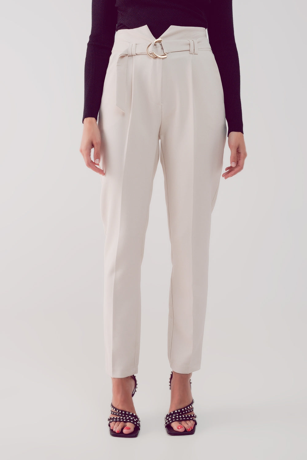 cigarette pants with paper-bag waist in cream Szua Store