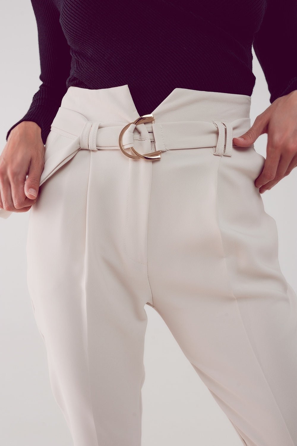 cigarette pants with paper-bag waist in cream Szua Store