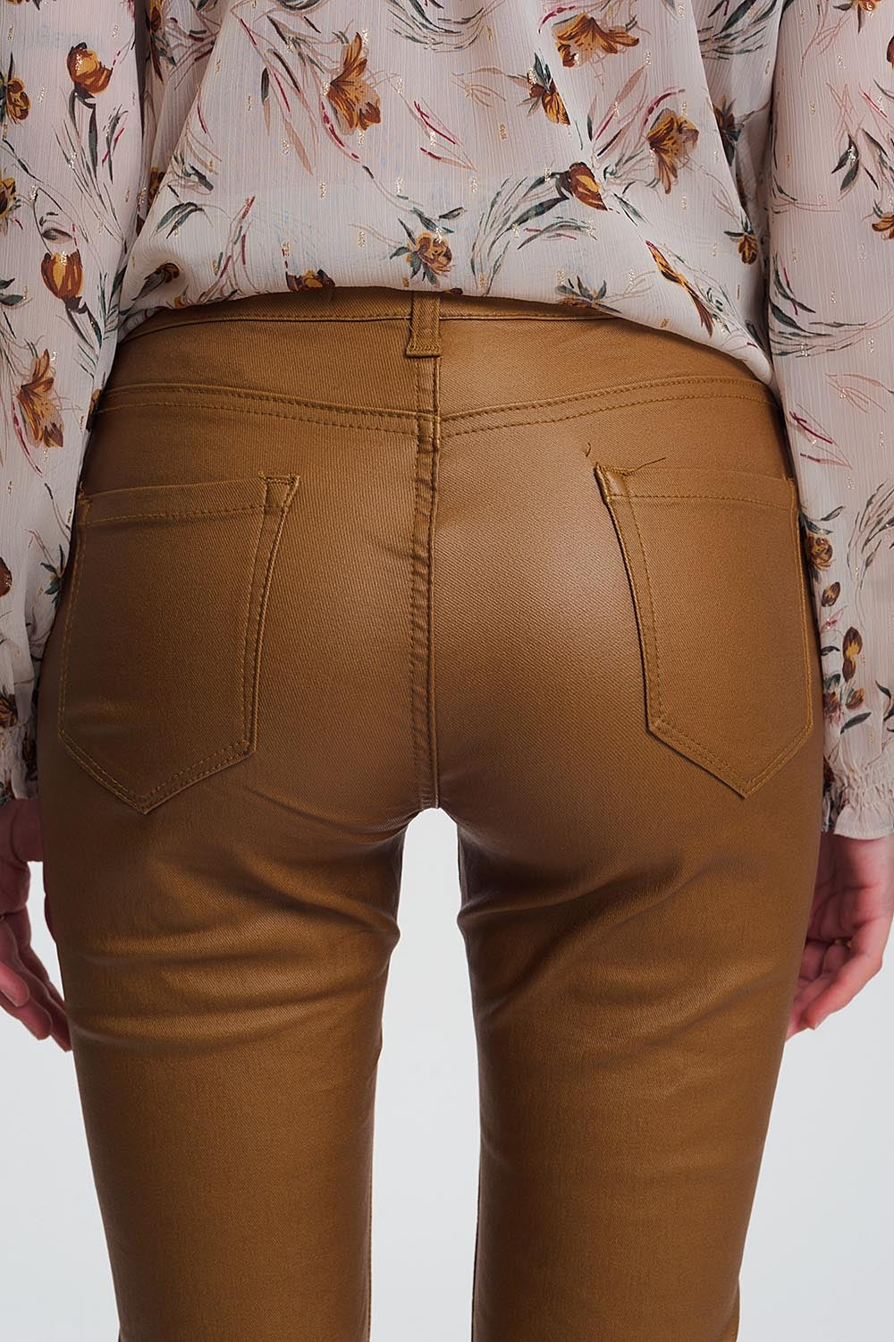 coated skinny pants in camel Szua Store
