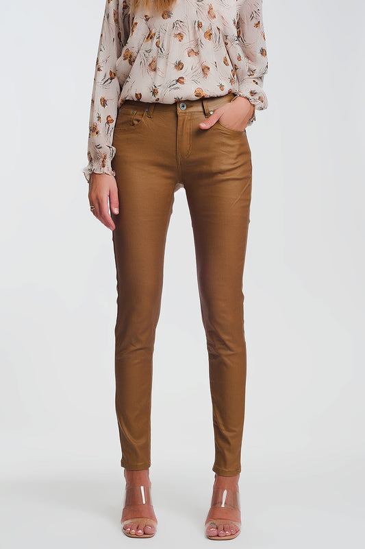 coated skinny pants in camel Szua Store