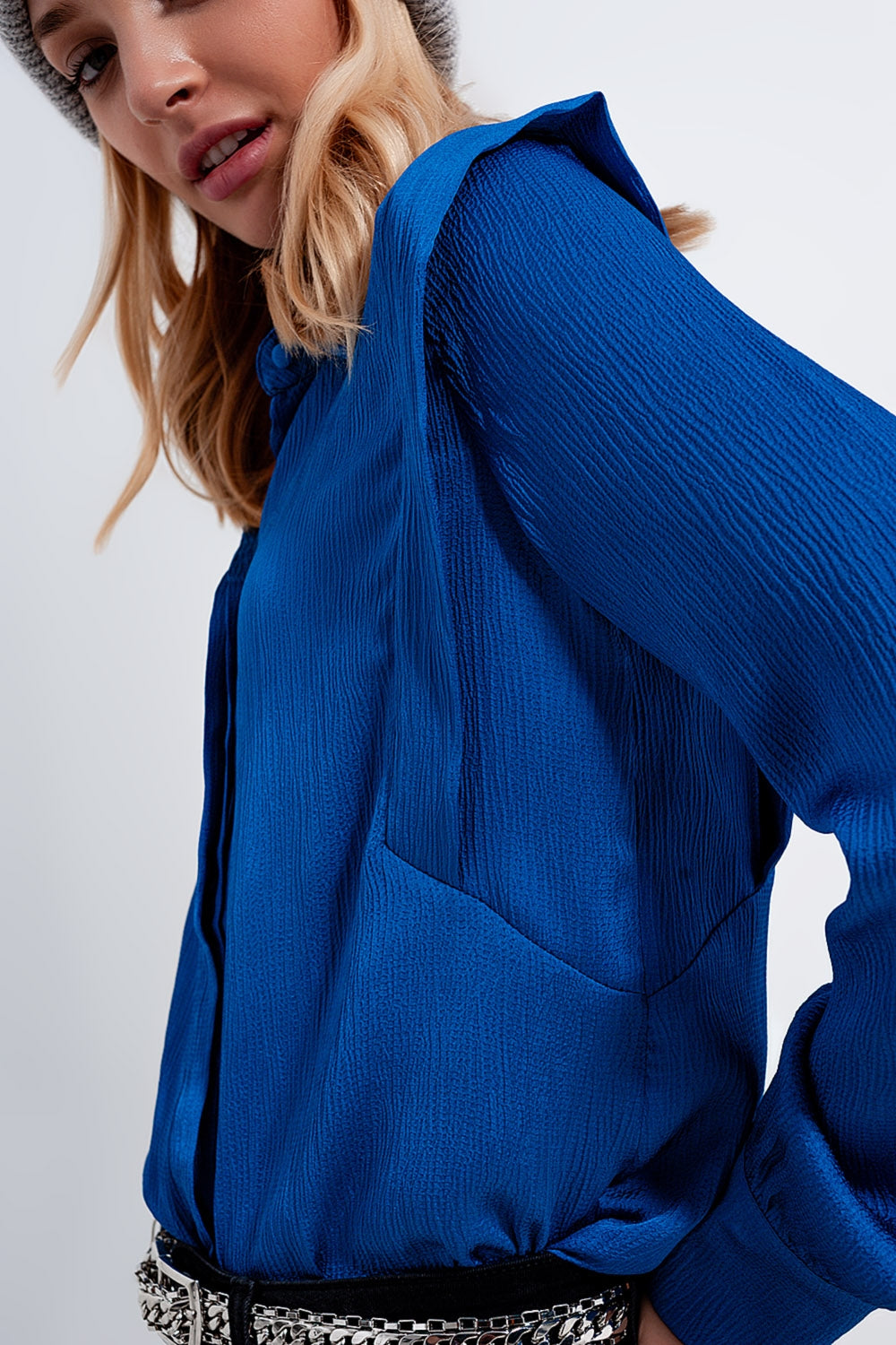 Cobalt blue blouse with ruffle details