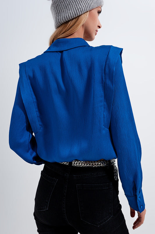 Cobalt blue blouse with ruffle details