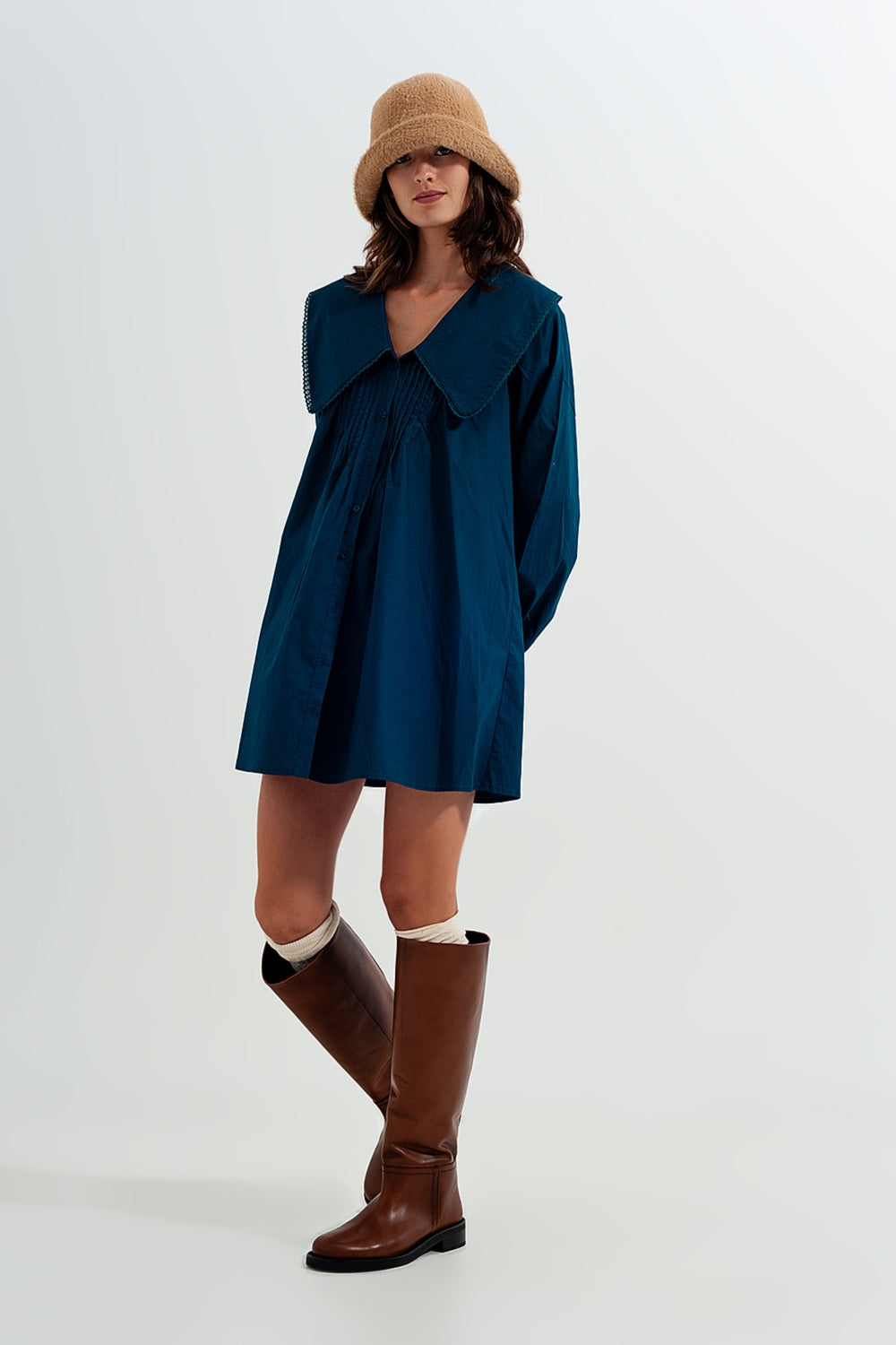 Collared mini dress with button down front in green Szua Store