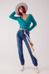 Cotton blend high waist straight leg jeans in deep blue Szua Store