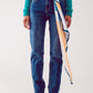 Cotton blend high waist straight leg jeans in deep blue Szua Store