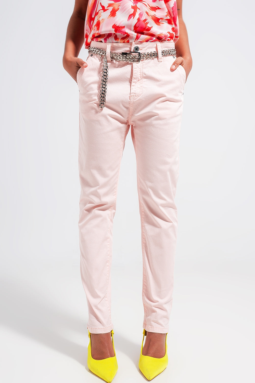 Cotton blend pants in pink