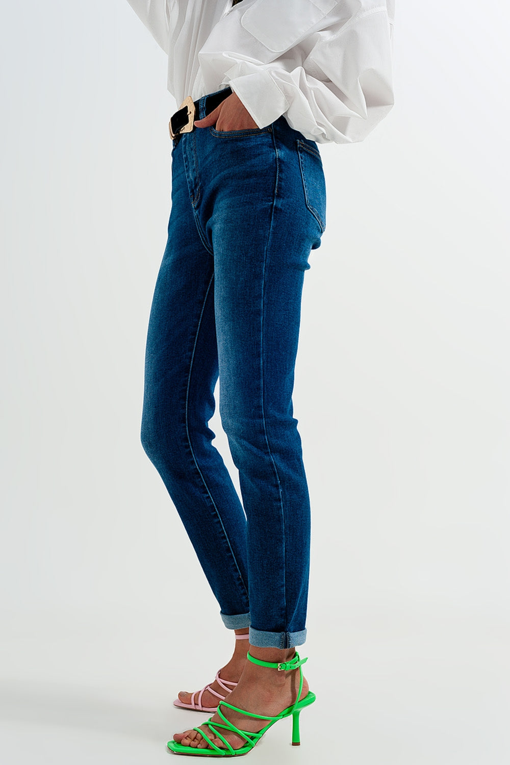 Cotton blend skinny jeans in dark blue Szua Store