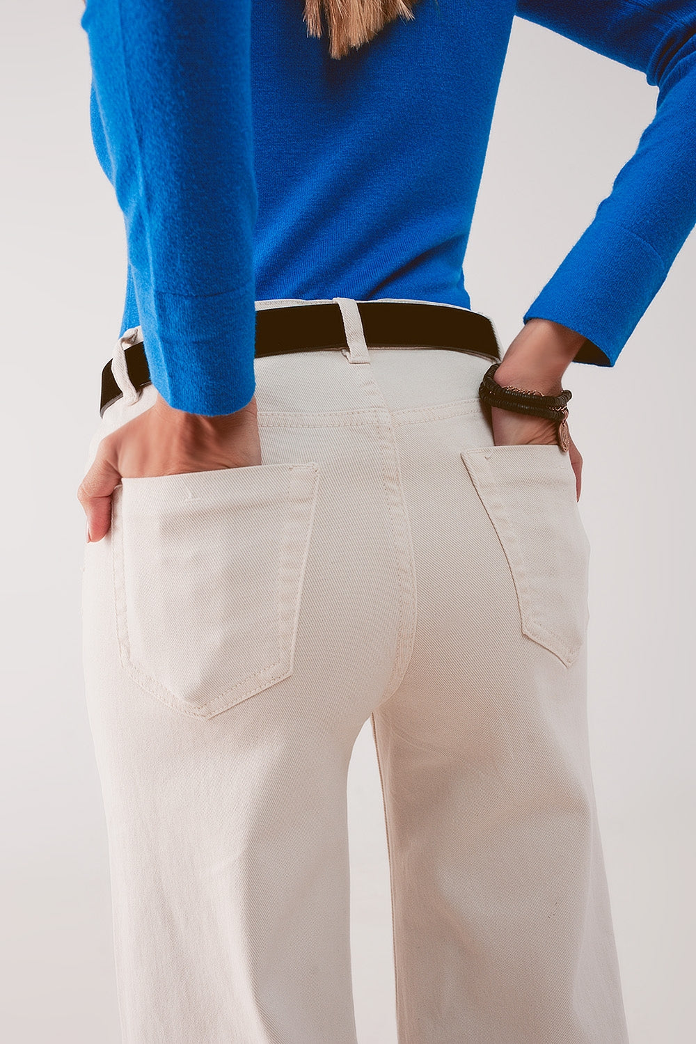 Cotton blend wide leg jeans in beige Szua Store