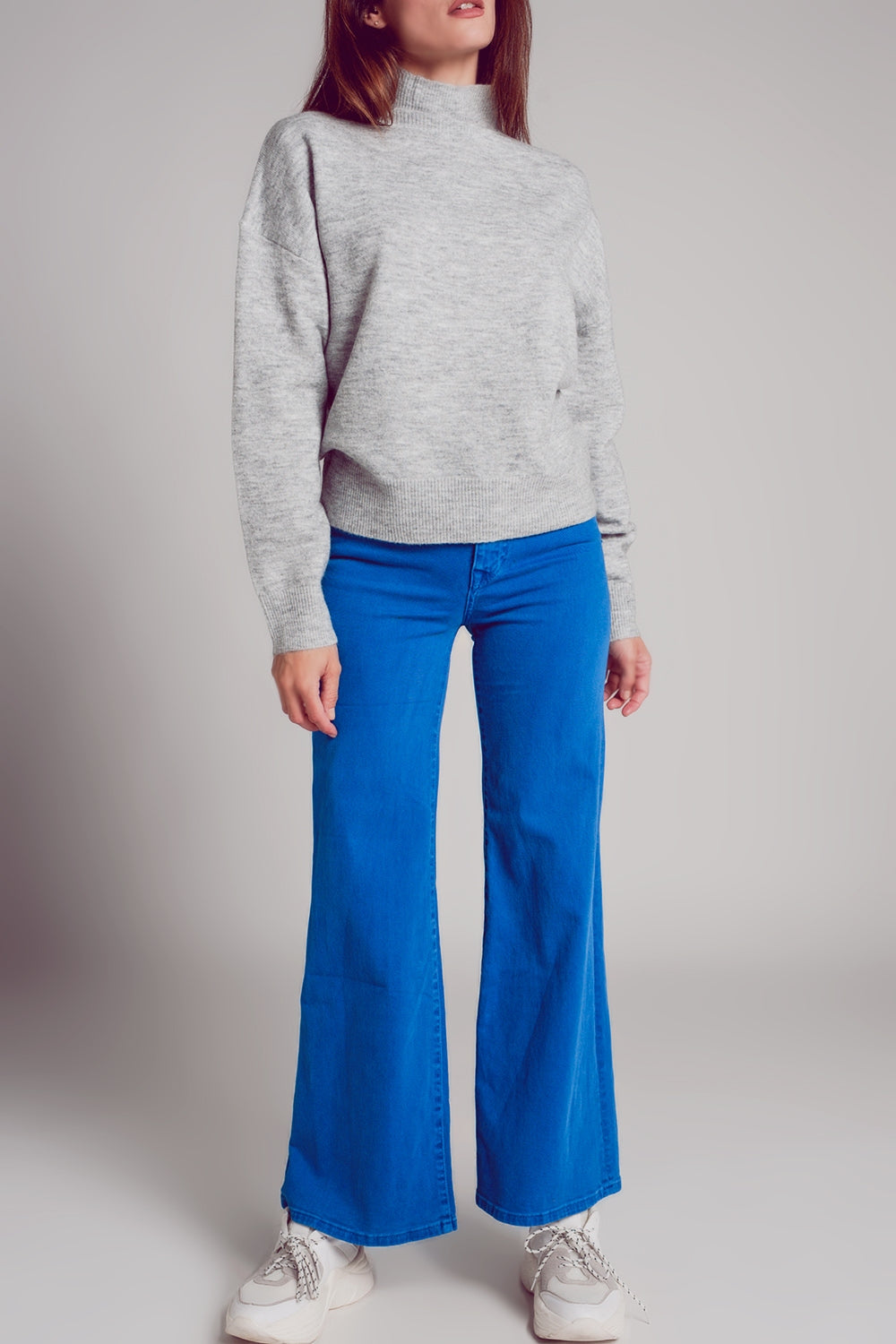 Cotton blend wide leg jeans in blue Szua Store