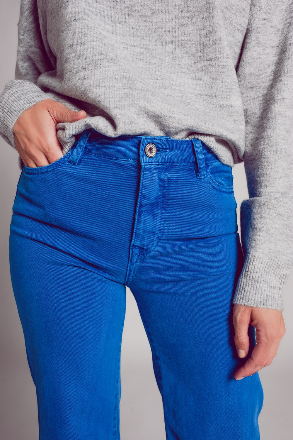 Cotton blend wide leg jeans in blue Szua Store