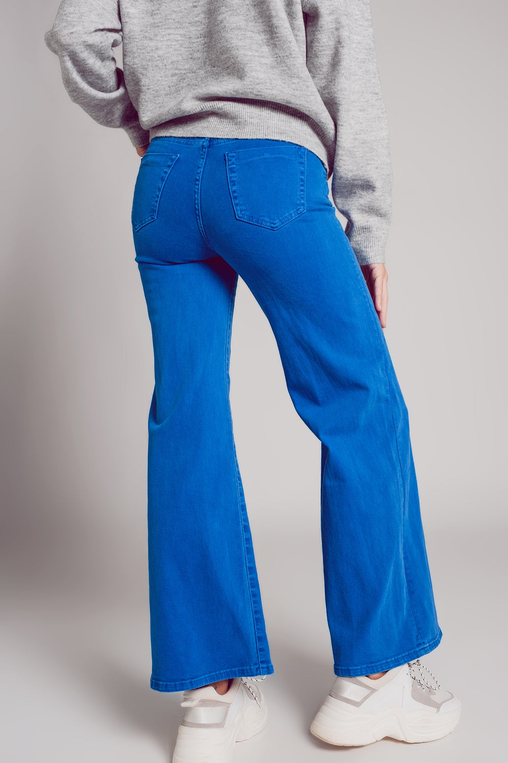 Cotton blend wide leg jeans in blue Szua Store