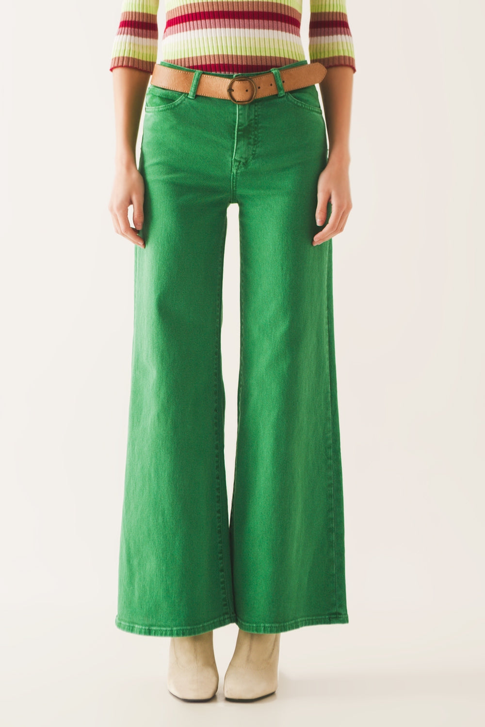 Cotton blend wide leg jeans in green - Szua Store