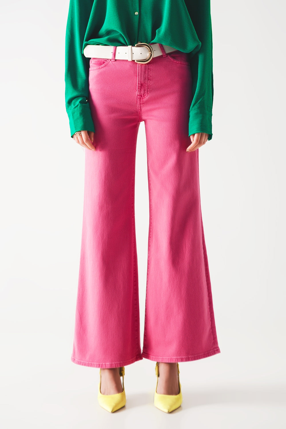 Cotton blend wide leg jeans in pink Szua Store
