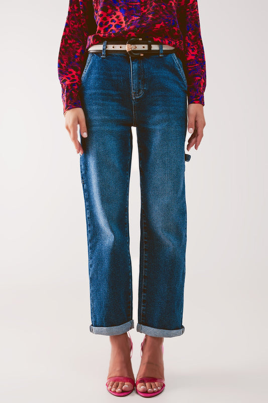 Cotton boyfriend jeans with stretch in medium blue Szua Store