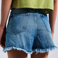 Cotton denim shorts with raw hem in mid blue Szua Store