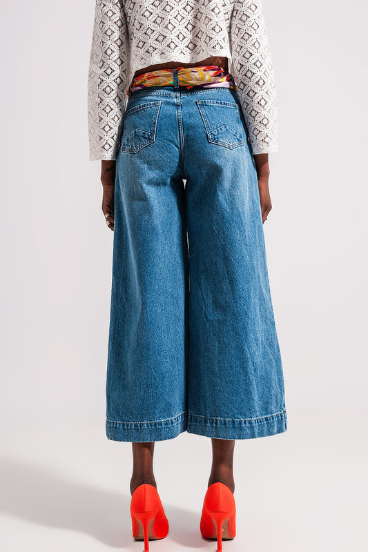 Cotton high waist cropped jeans in mid wash 90s blue Szua Store