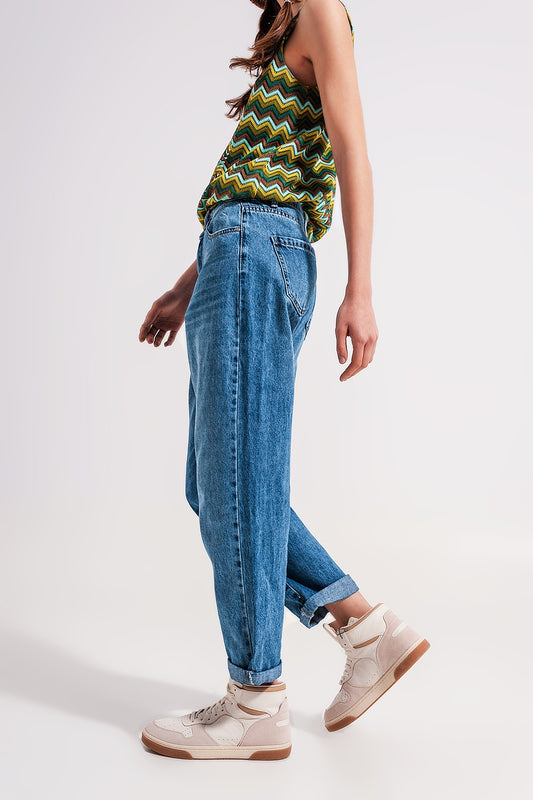 Cotton high waist mom jeans in medium blue Szua Store