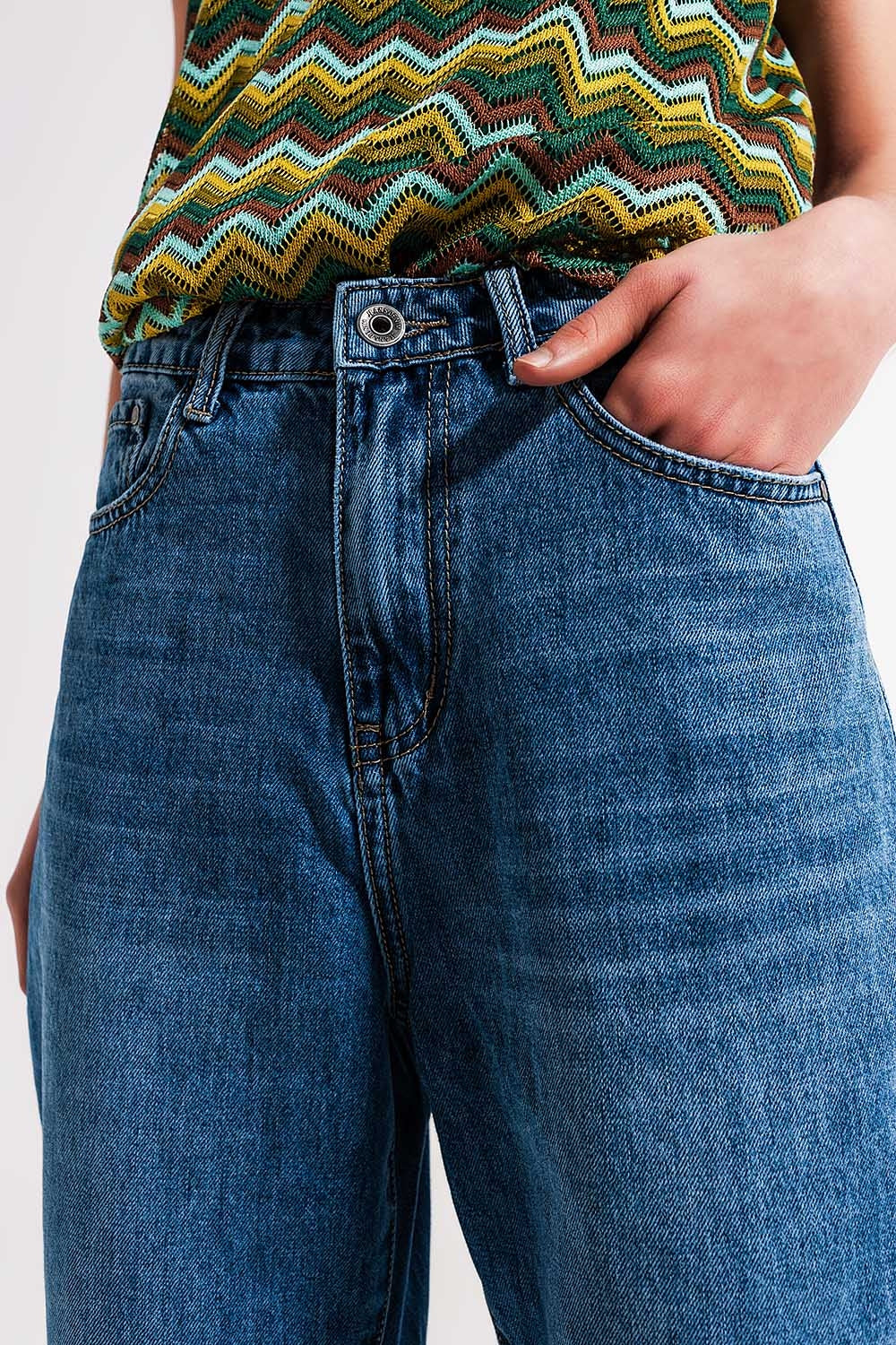 Cotton high waist mom jeans in medium blue Szua Store