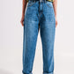Cotton high waist mom jeans in medium blue Szua Store