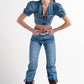 Cotton high waist straight leg jeans in vintage blue Szua Store