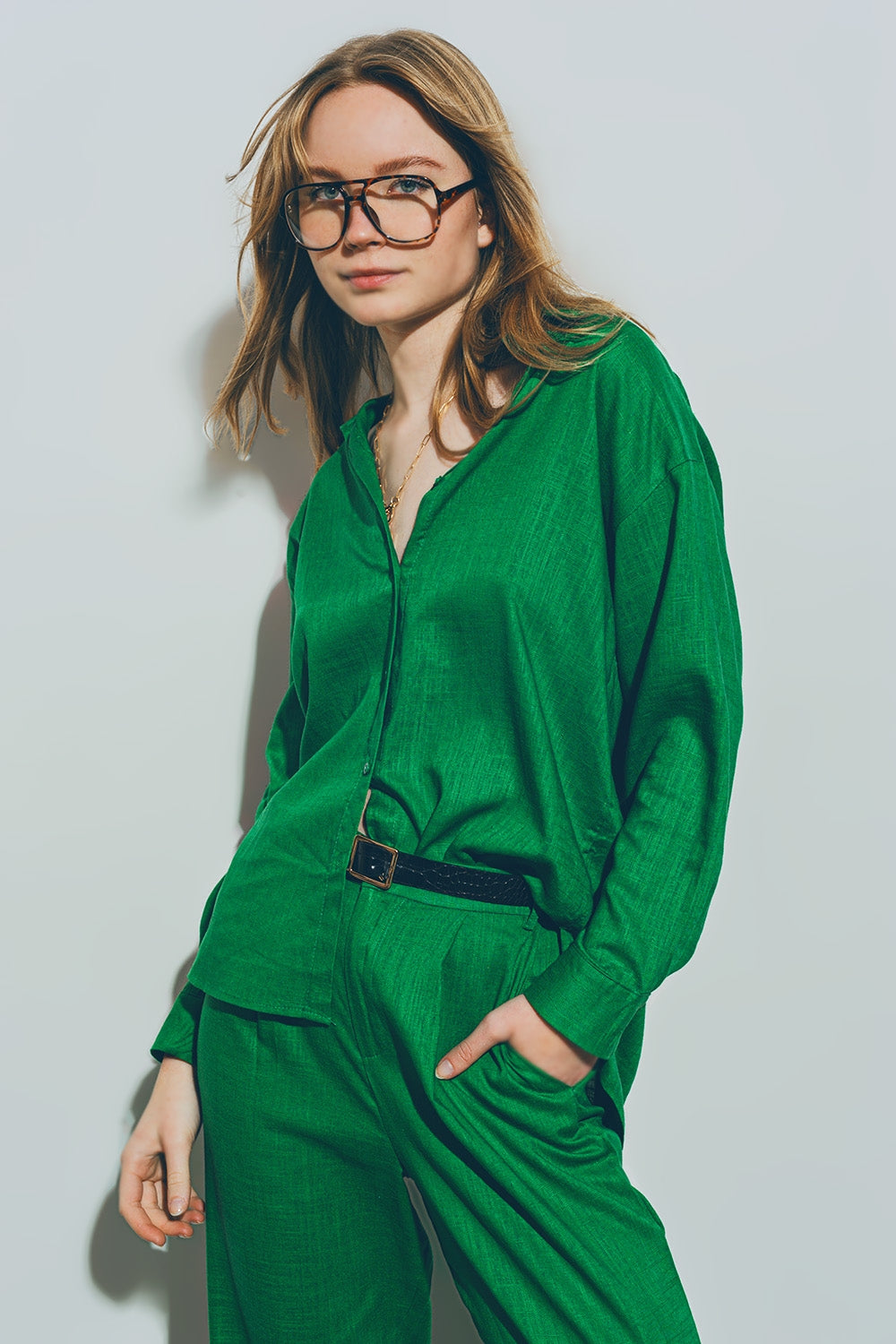 Cotton Loose Fit Shirt in green - Szua Store