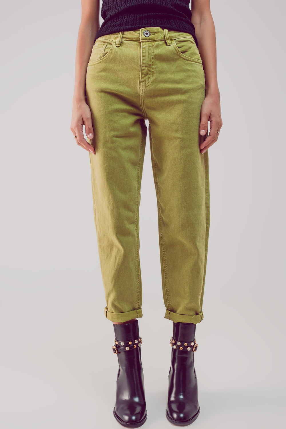 Q2 Cotton mid rise slouchy jean in acid lime