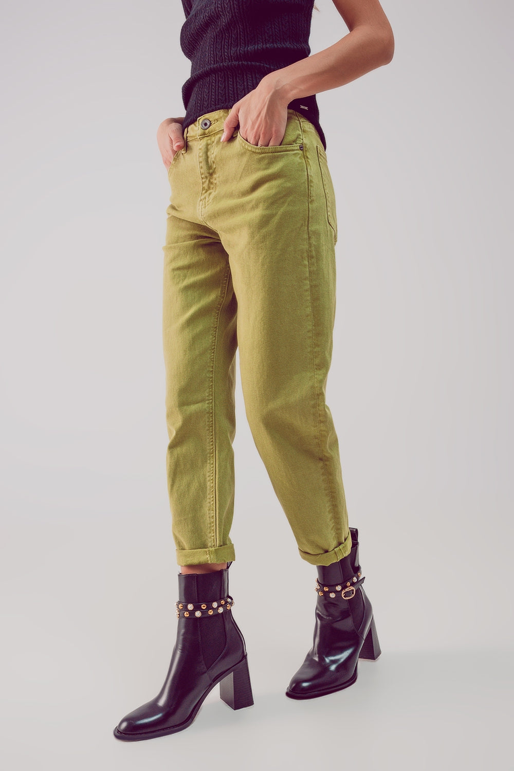 Cotton mid rise slouchy jean in acid lime - Szua Store