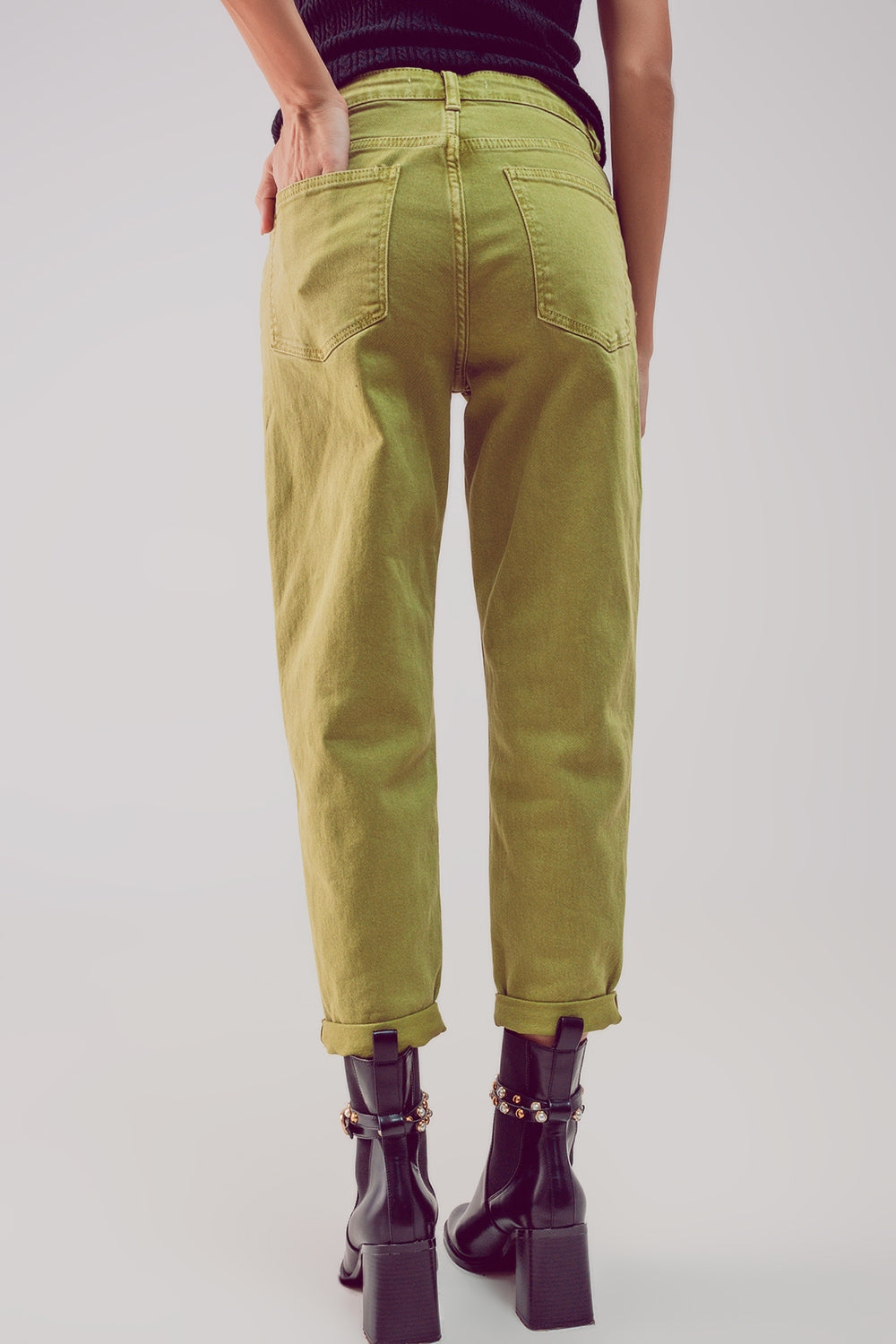 Cotton mid rise slouchy jean in acid lime - Szua Store