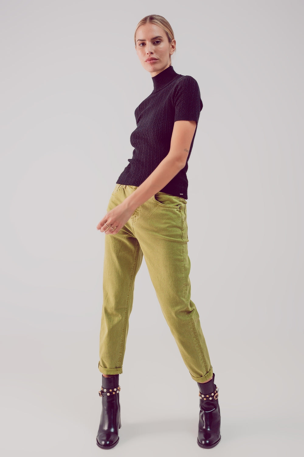 Cotton mid rise slouchy jean in acid lime - Szua Store