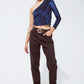 Cotton mid rise slouchy jean in chocolate brown