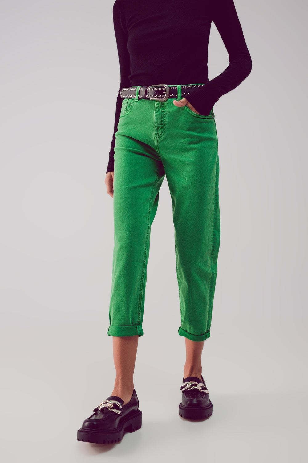 Cotton mid rise slouchy jean in green Szua Store