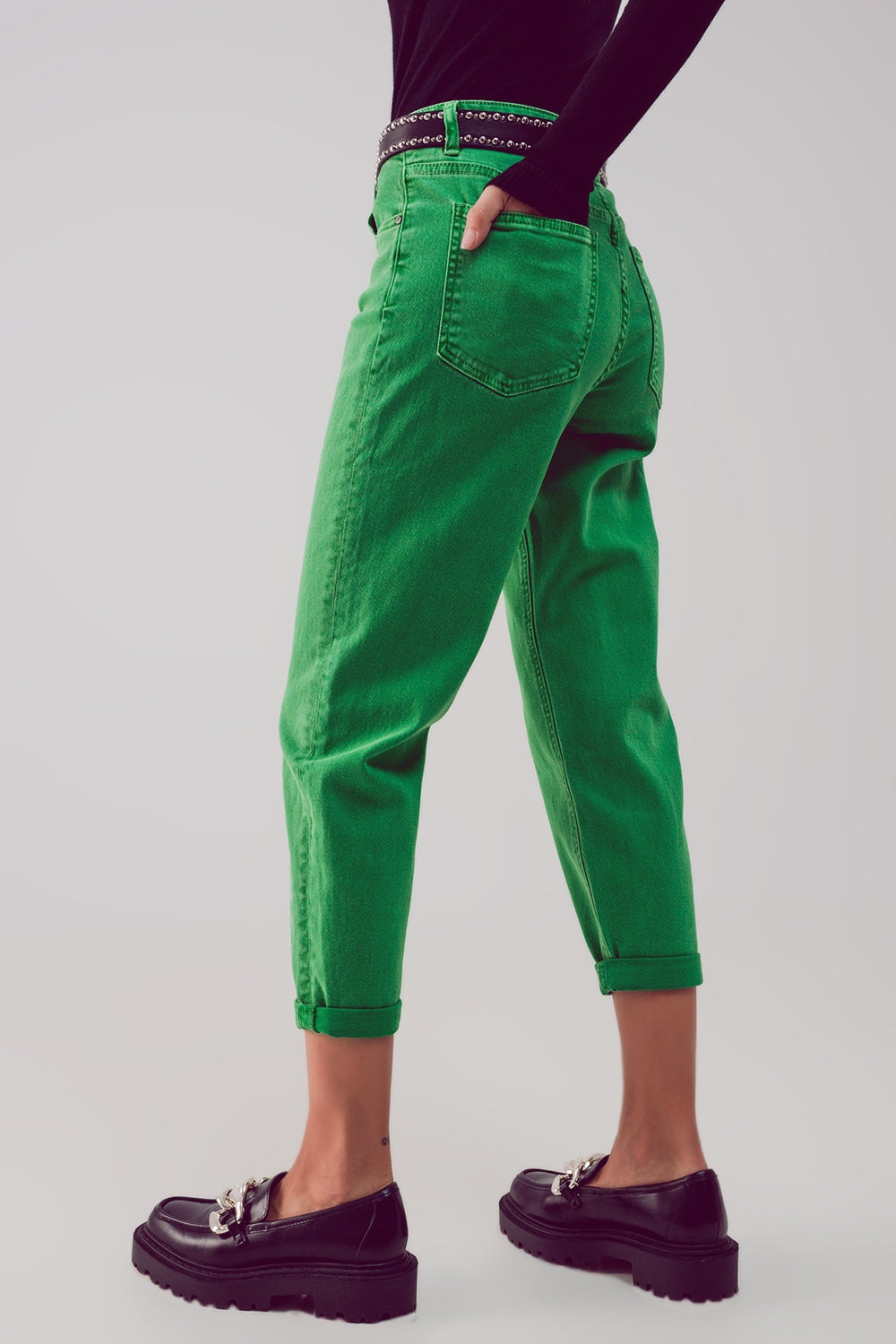 Cotton mid rise slouchy jean in green Szua Store