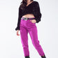 Cotton mid rise slouchy jean in Magenta