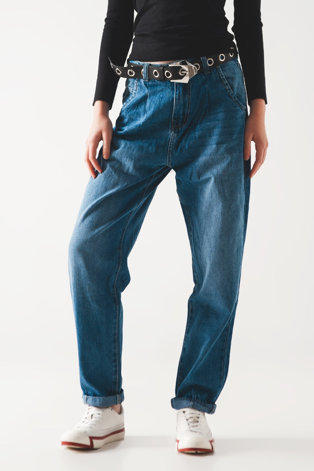 Q2 Cotton skater tapered carpenter jeans in mid wash