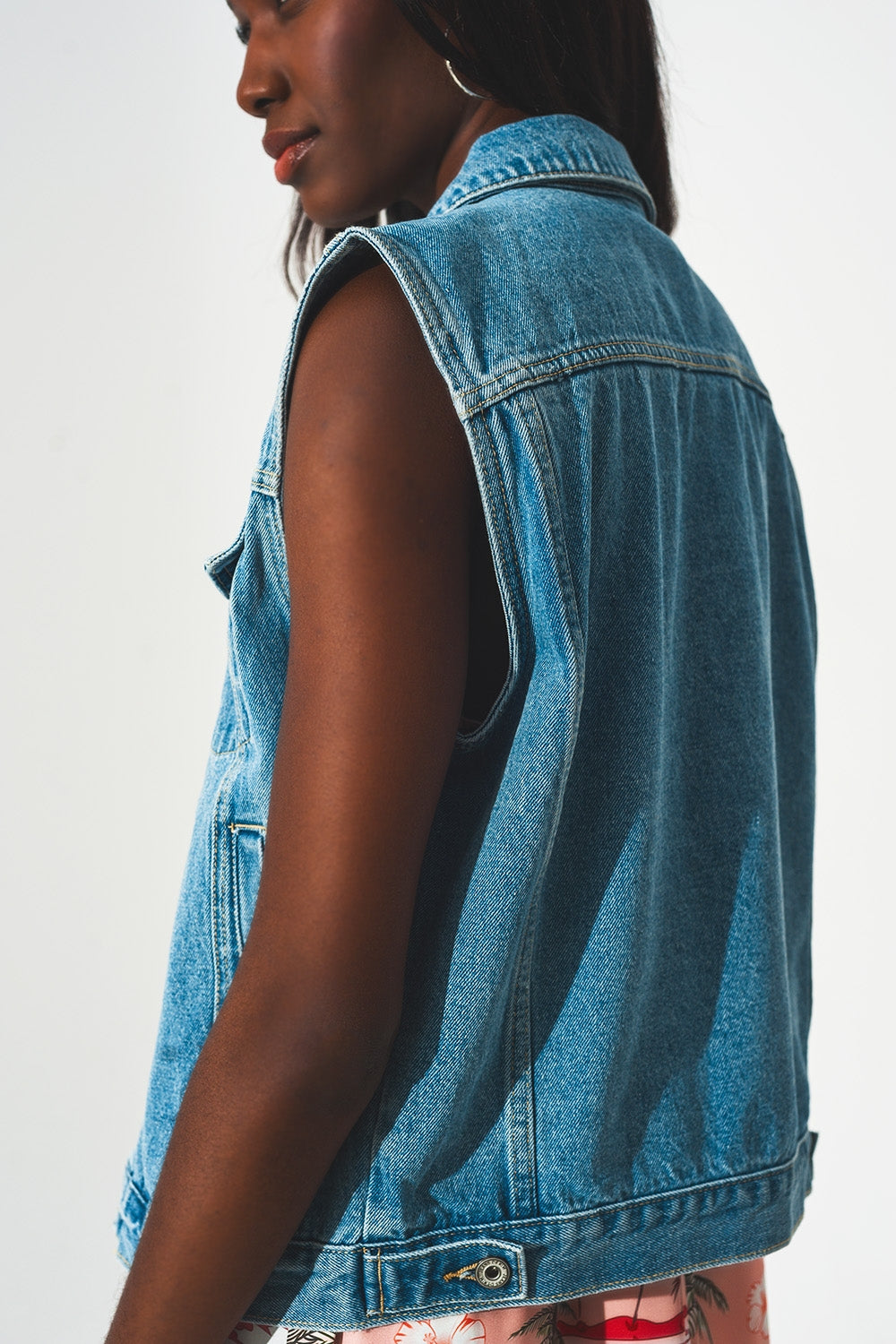 cotton sleeveless denim jacket in 70s blue - Szua Store