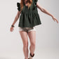 Cotton tank top with ruffle sleeves in khaki Szua Store