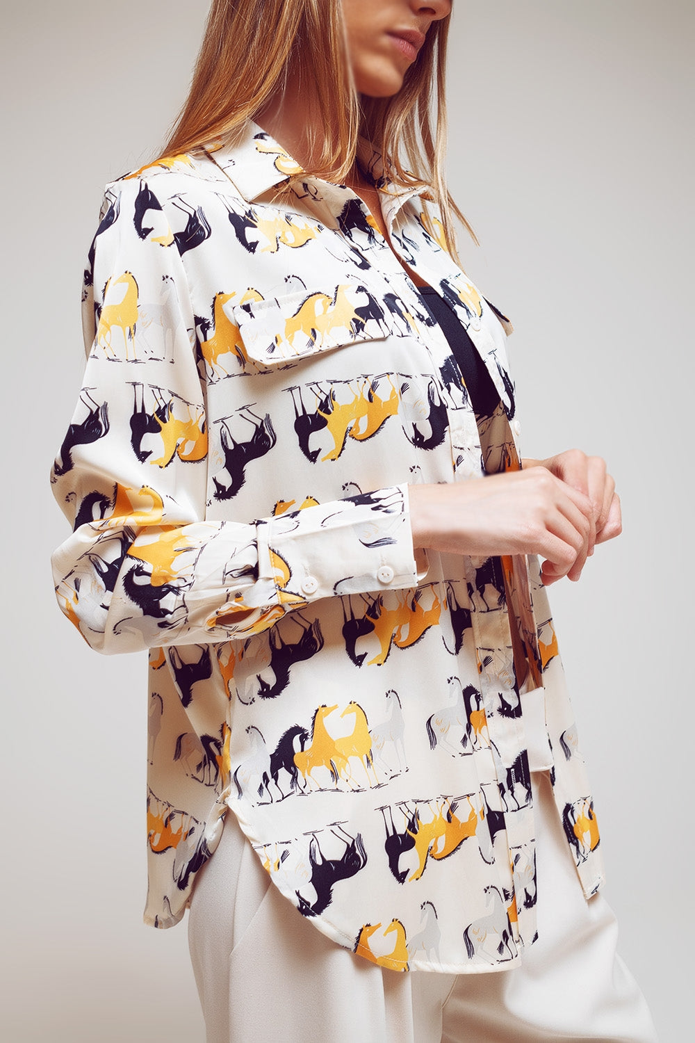 Cream blouse with horse print - Szua Store