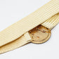 Cream woven belt with round buckle with rhinestones