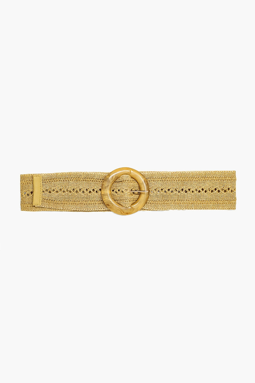 Creme woven belt with round buckle with marble effect