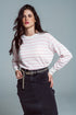 Q2 Crew Neck Basic Stripe Sweater in pink