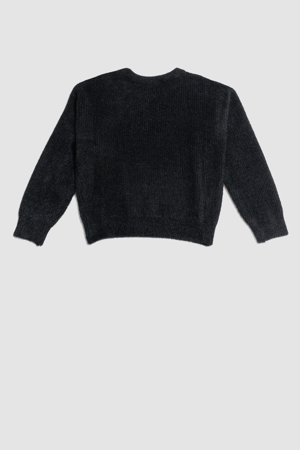 Crew neck jumper in rib with fluffy yarn in black Szua Store