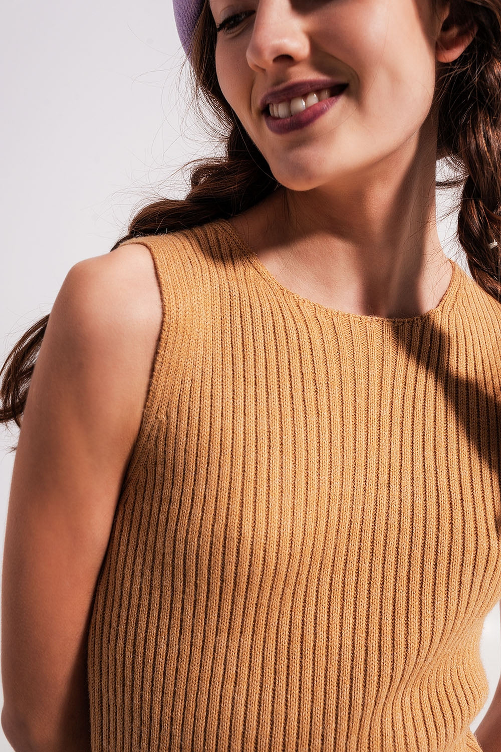 Crew neck ribbed midi dress in beige Szua Store